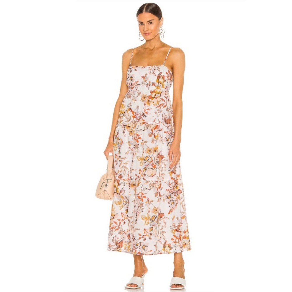 Bardot (Revolve) Floral Flow tiered maxi dress. 🧡